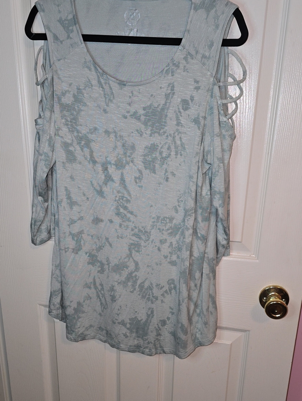 Women's Light Blue Tie-Dye Cold-Shoulder Tank Top